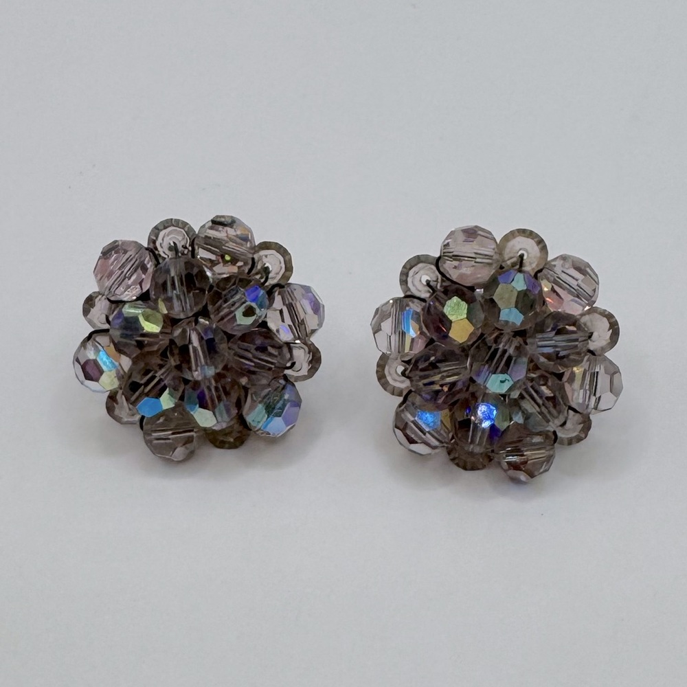 VINTAGE Purple Aurora Borealis Crystal Beaded Earrings
